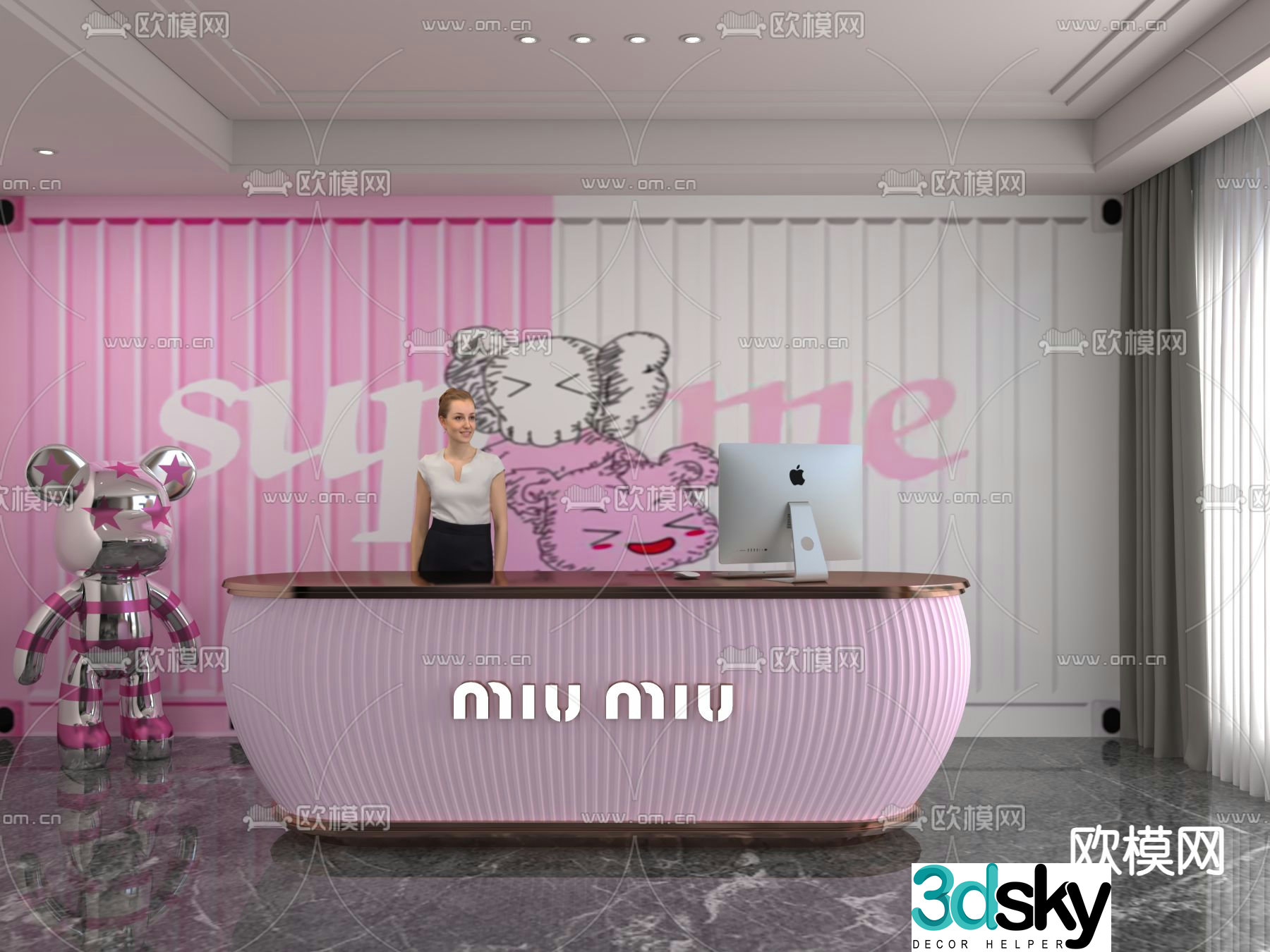 Modern front desk reception desk service desk 3d model