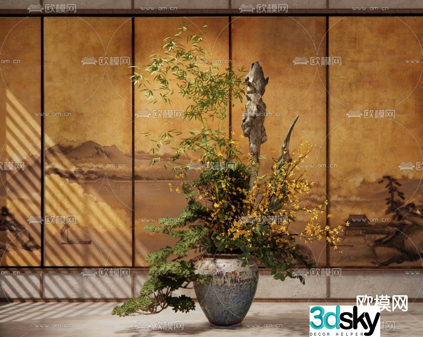 Wasabi vase flower art 3d model