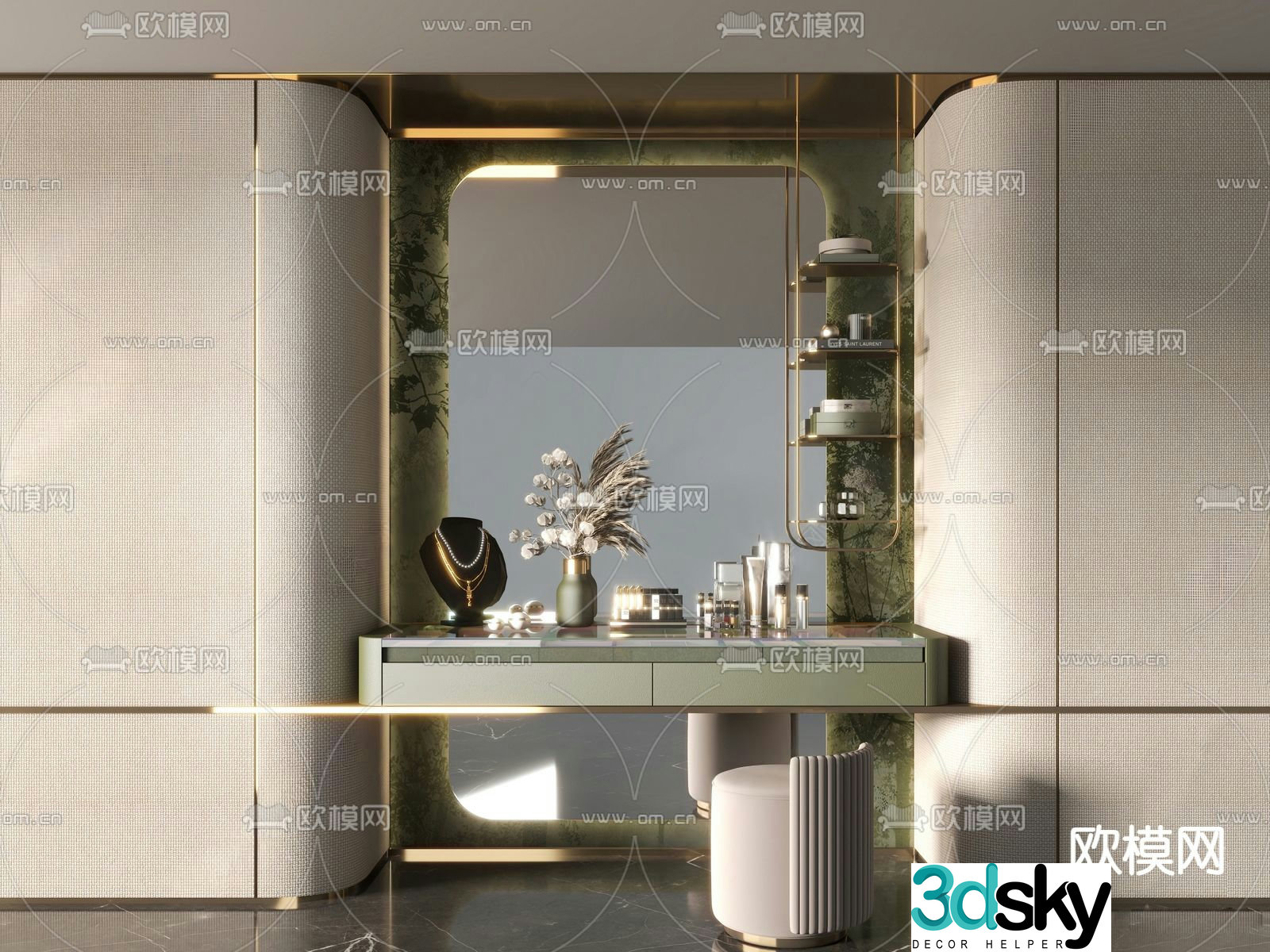 Light luxury dressing table makeup table 3d model