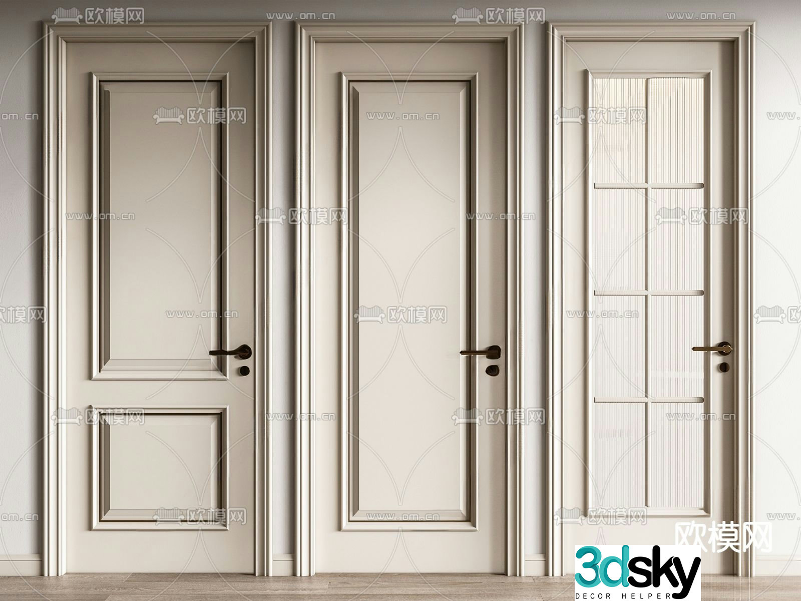 French door bedroom door kitchen and bathroom door 3d model