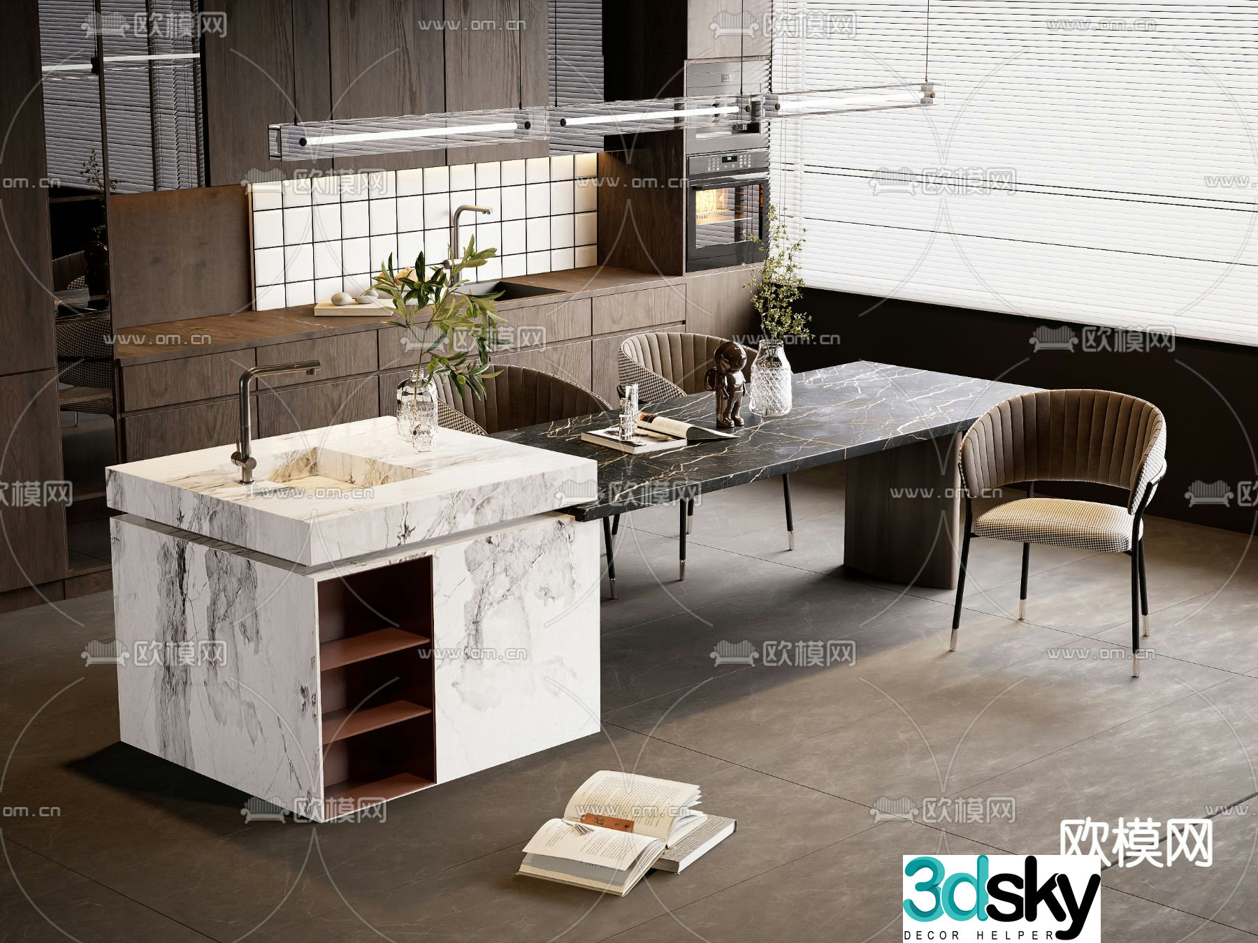 Nakajima dining table and chairs 3d model