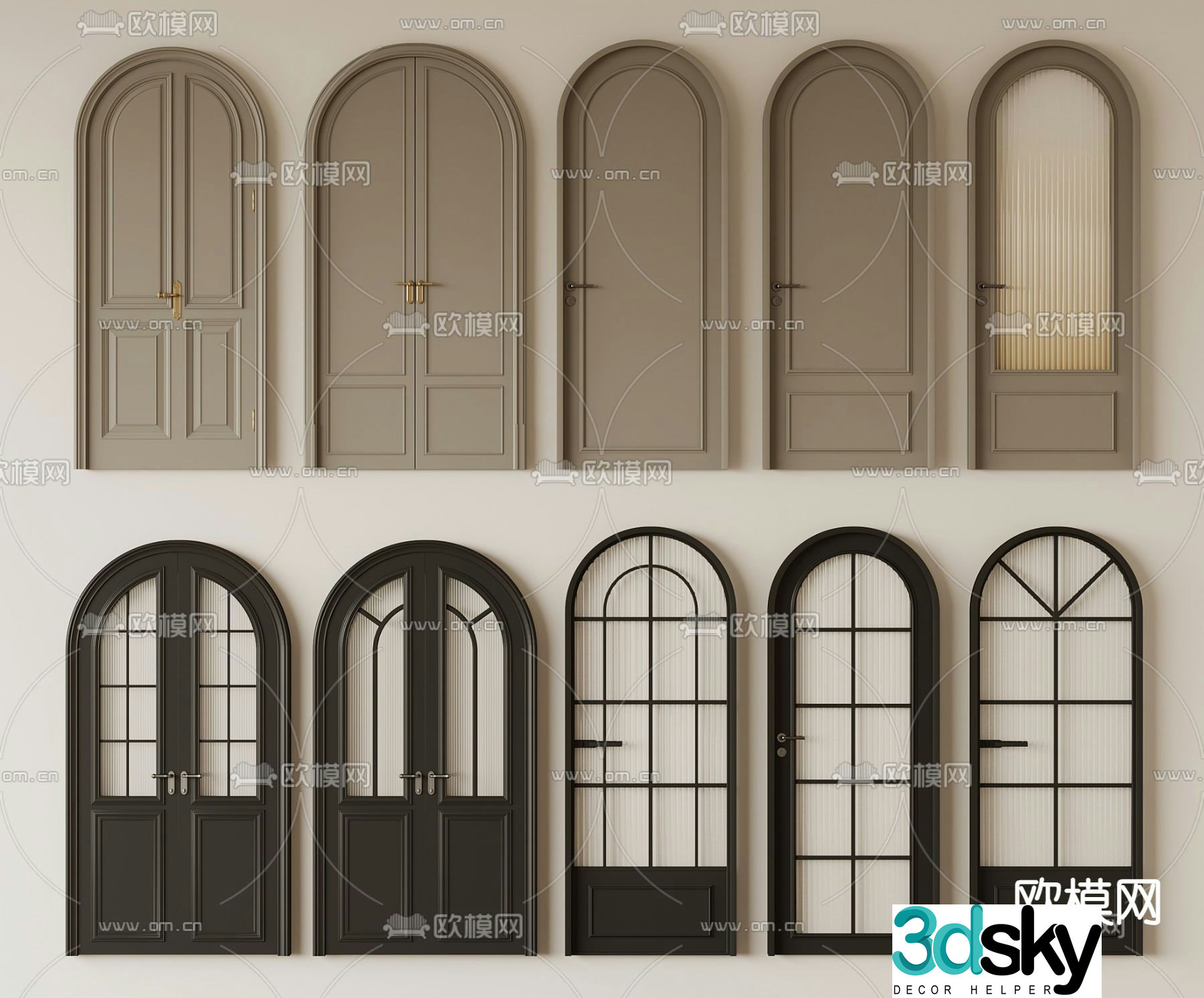 French entry door sliding door arched door 3d model