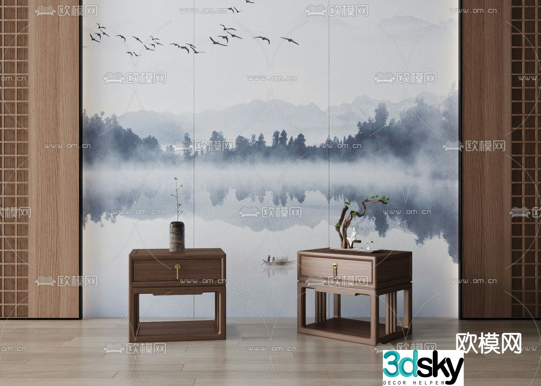 New Chinese style bedside table 3d model