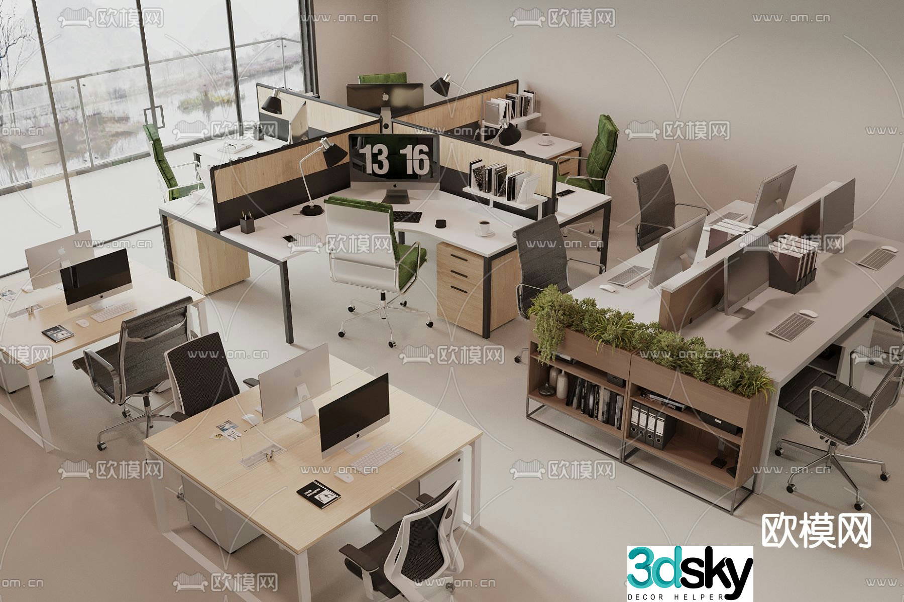 Card space desk work station post 3d model