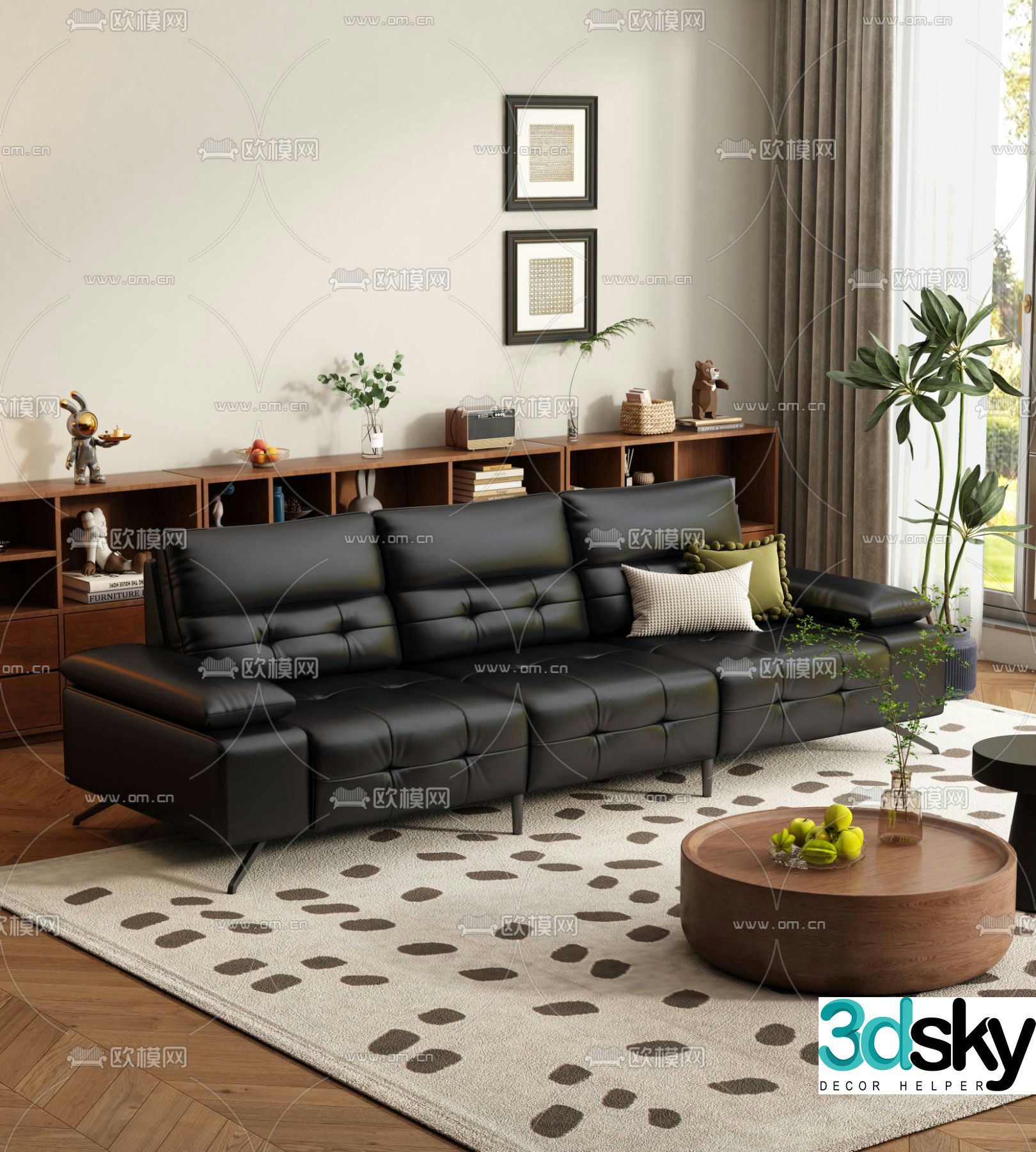 Three seater sofa leather sofa 3d model