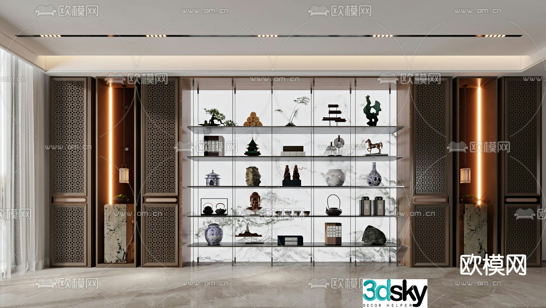 New Chinese style decorative cabinet storage rack display rack 3D model