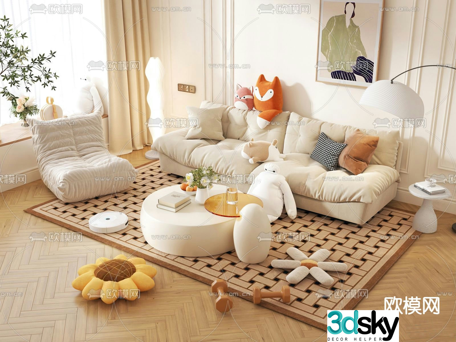 Creamy wind combination sofa 3d model