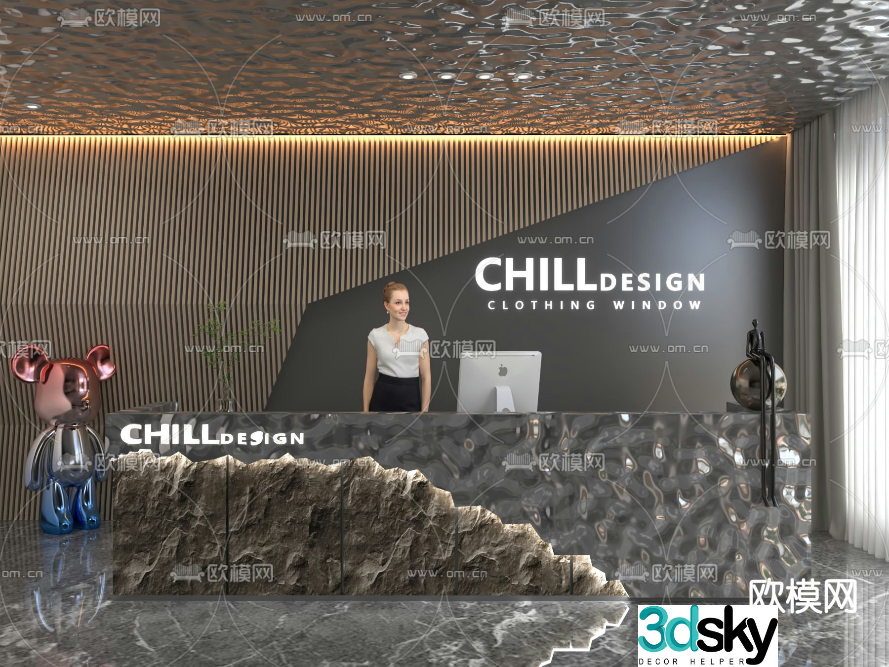 Front desk reception desk service desk 3d model