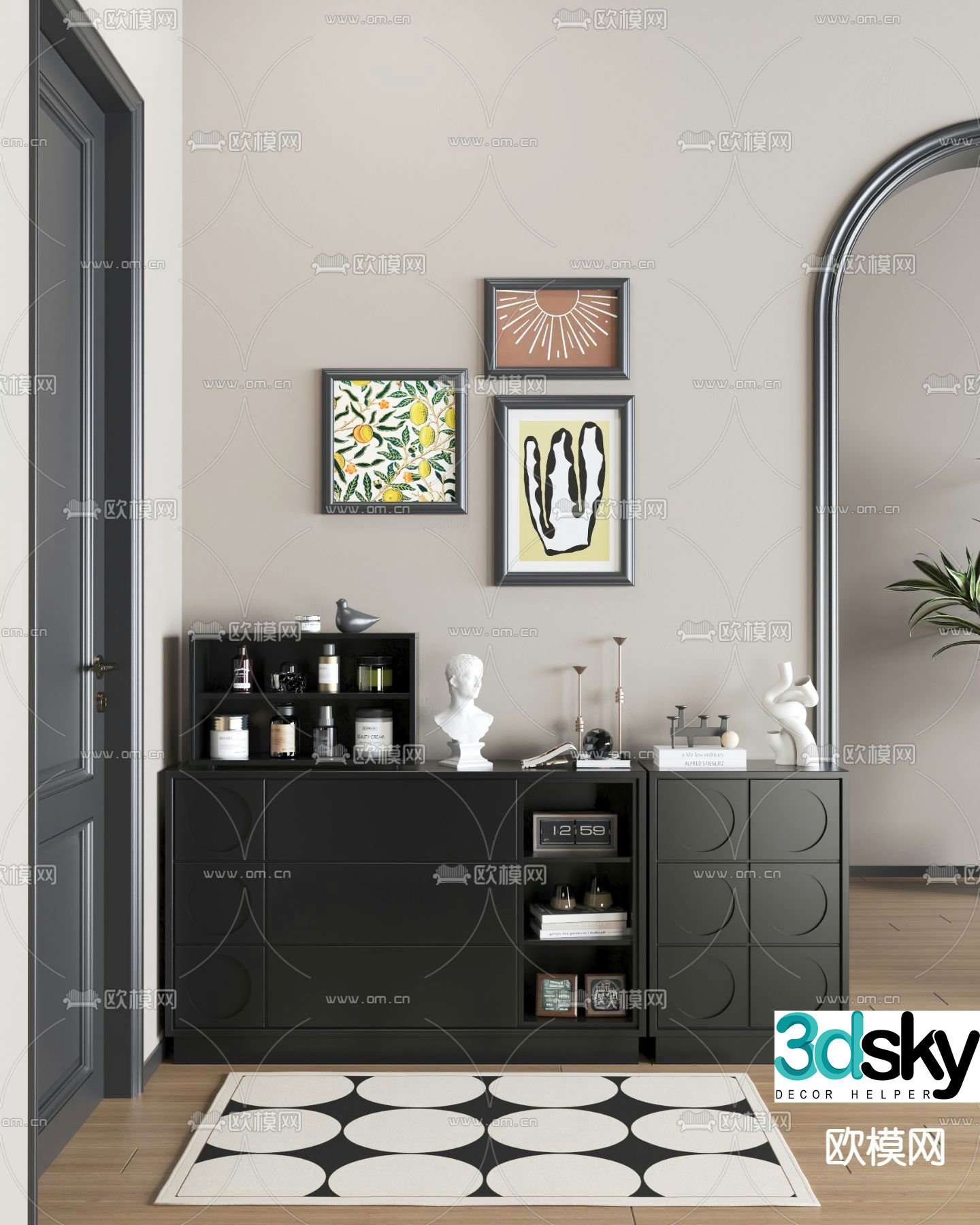 French shoe cabinet floor cabinet 3D model