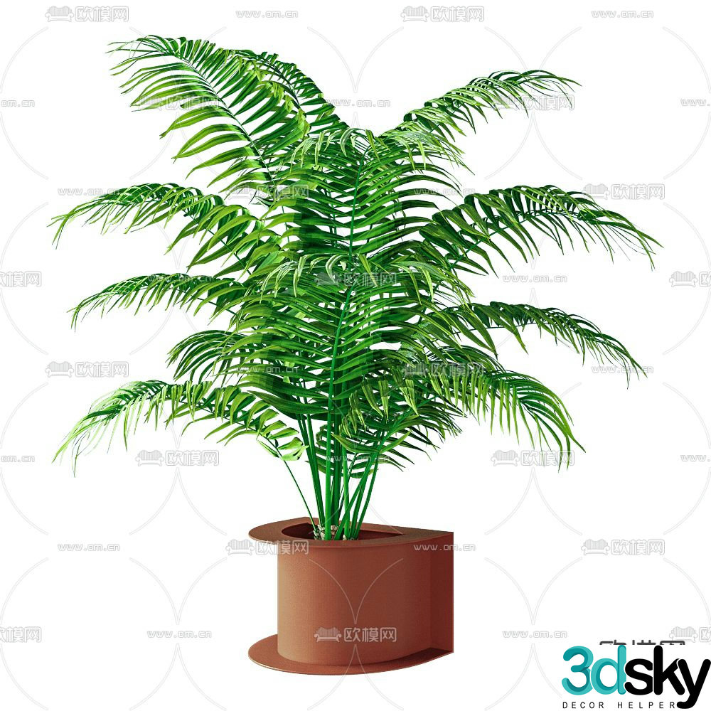 Modern potted green plants 3D model