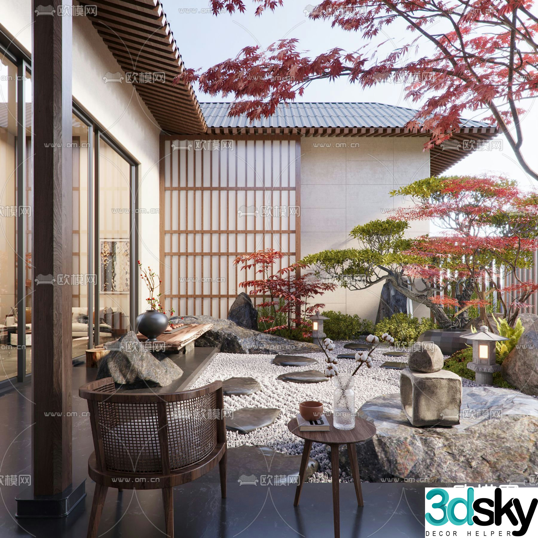 Courtyard Landscape Dry Landscape 3D Model