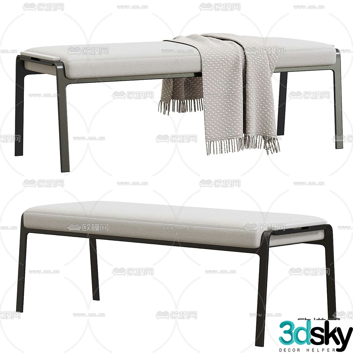 bed end stool footrest 3d model