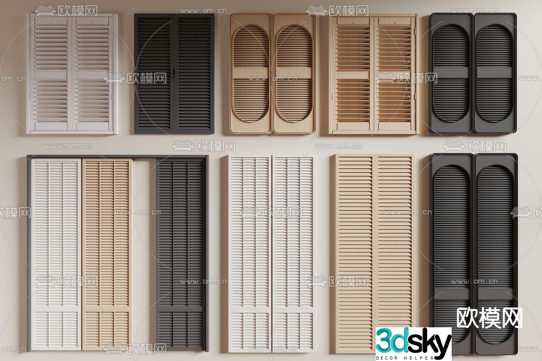 Modern louver door panel blinds 3d model