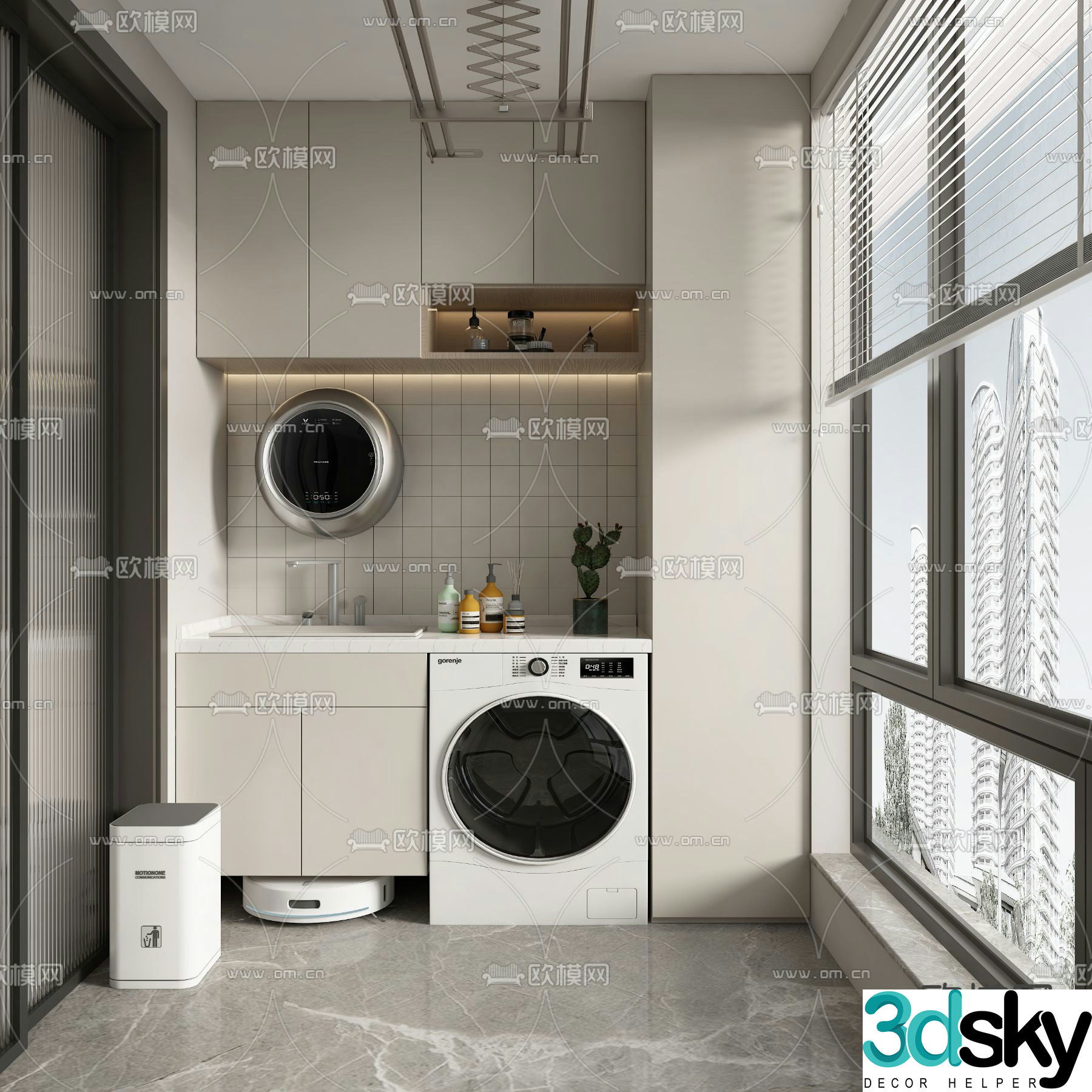 Modern balcony laundry room 3d model