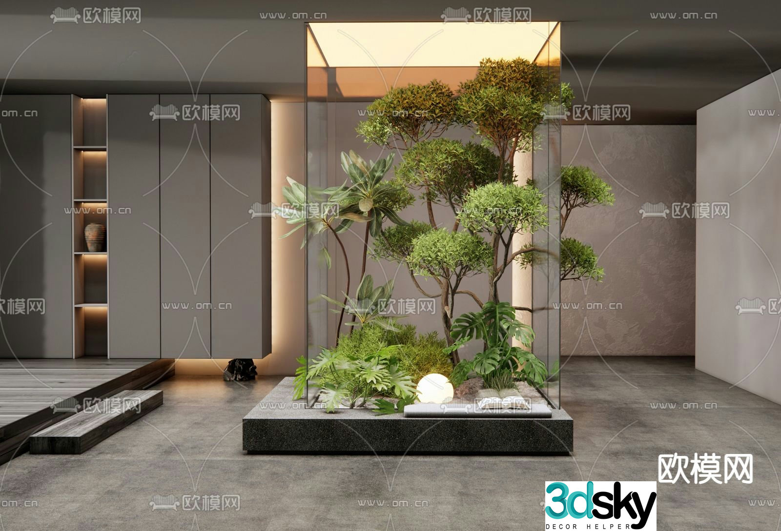 Indoor landscape plant landscaping glass cover 3d model