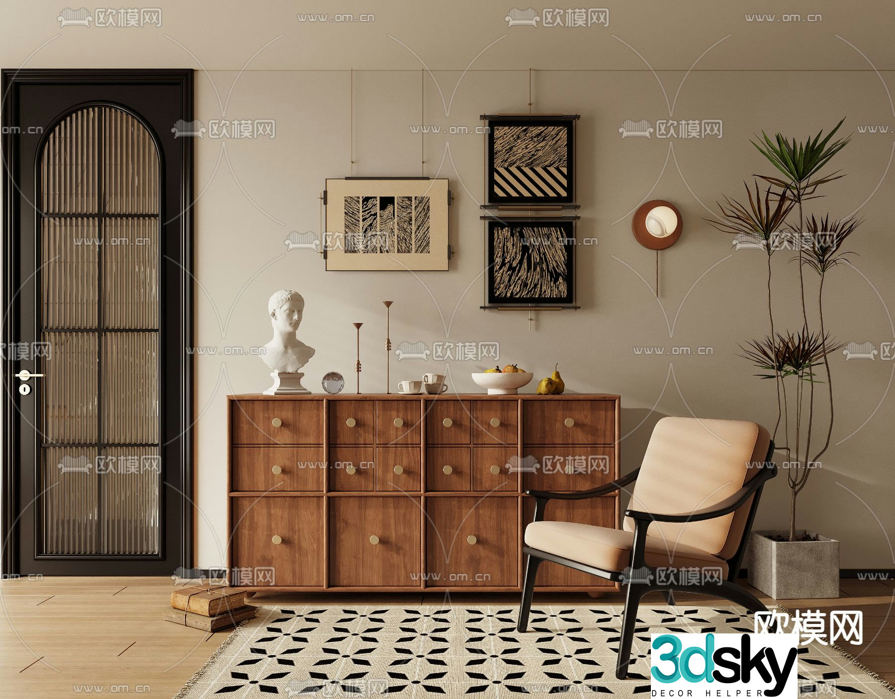 Medieval style side cabinet 3D model