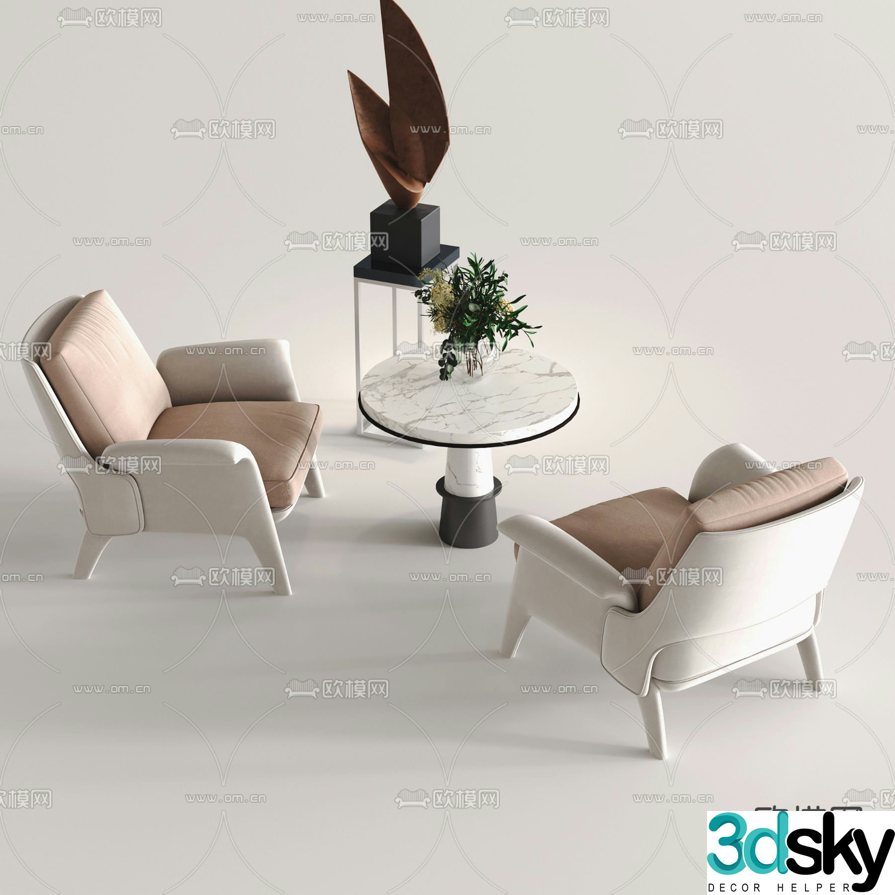 Modern leisure chair negotiation table 3d model