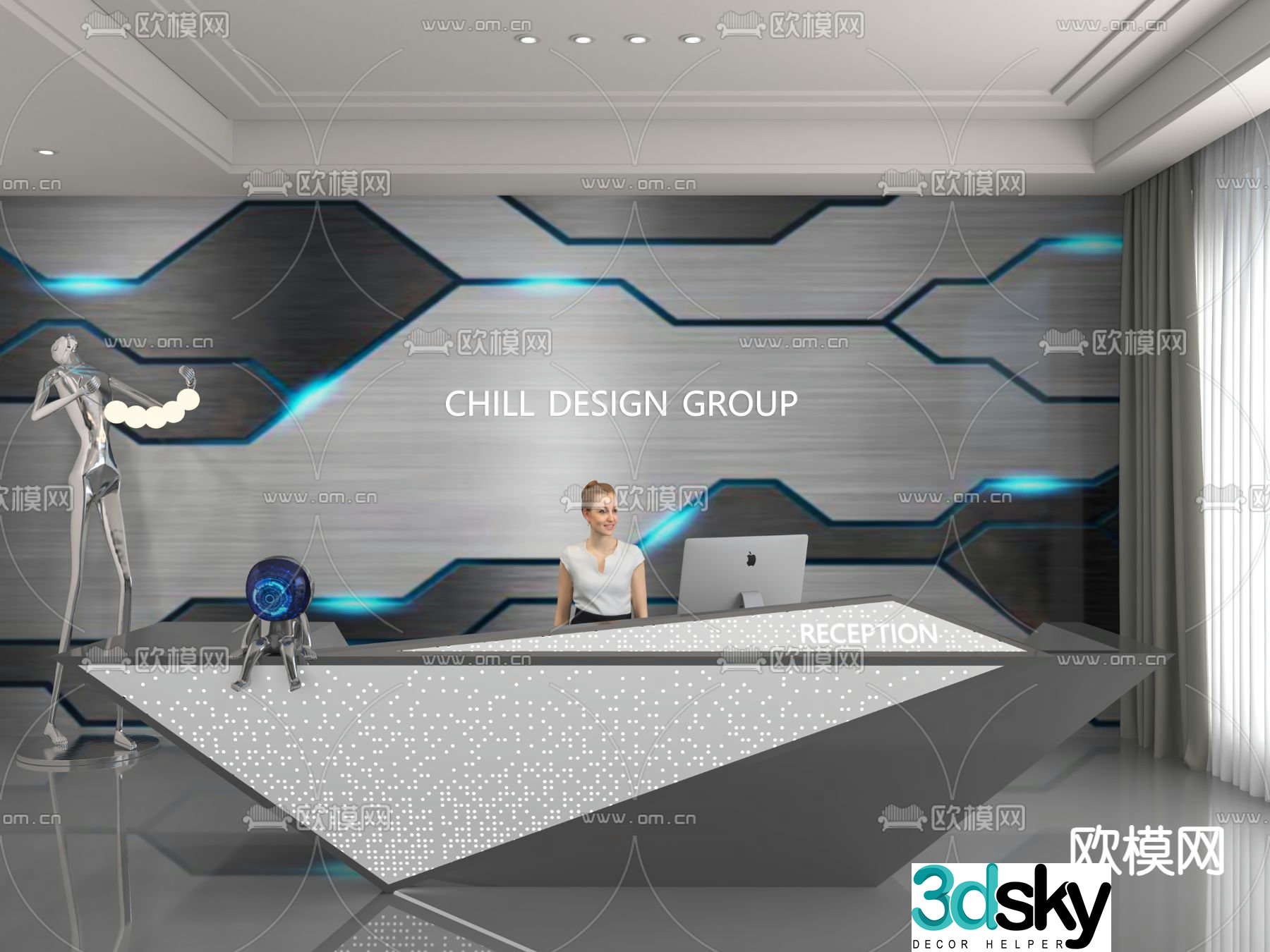 Modern front desk reception desk service desk 3d model