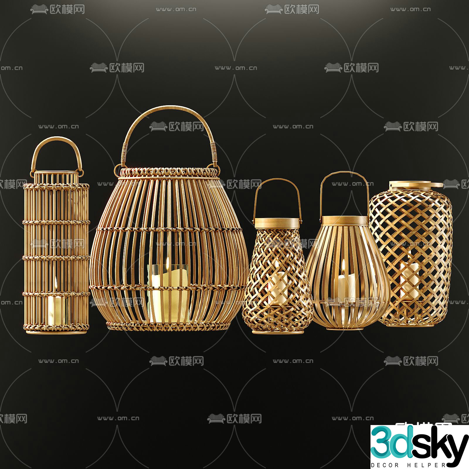 Middle-aged style bamboo table lamp 3D model