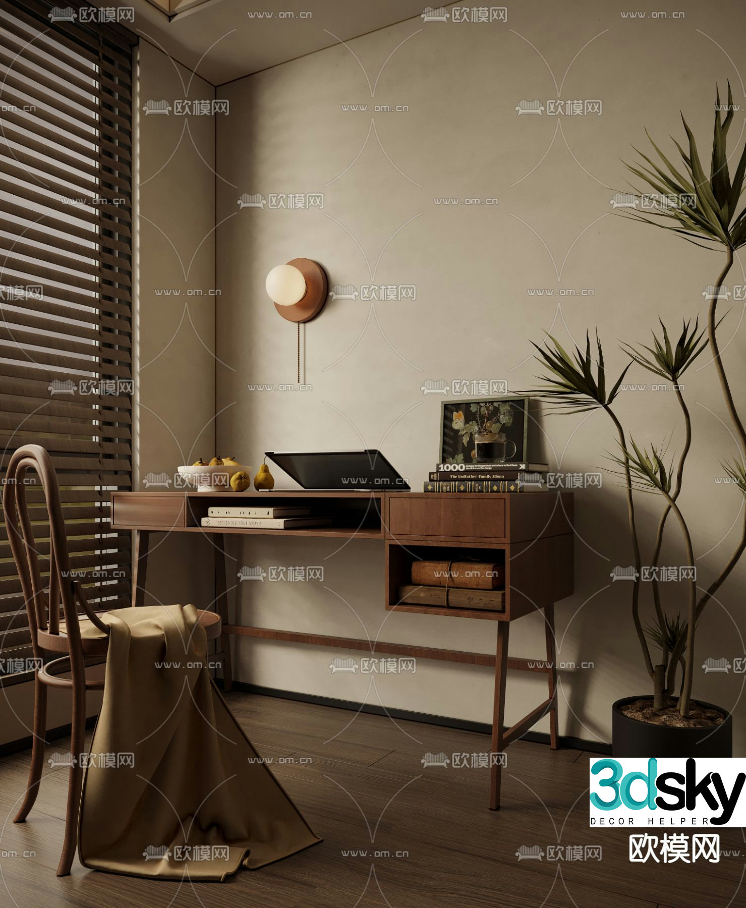 Medieval style desk computer desk study table 3d model