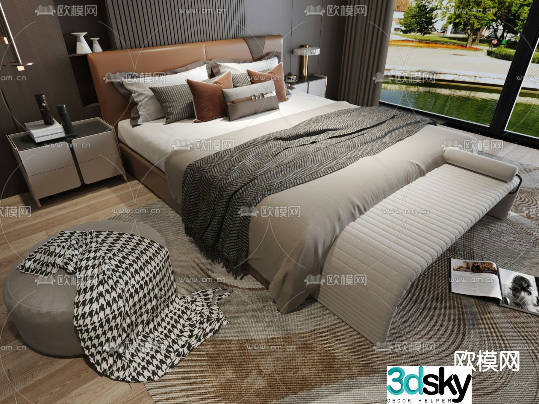 Light luxury double bed 3D model