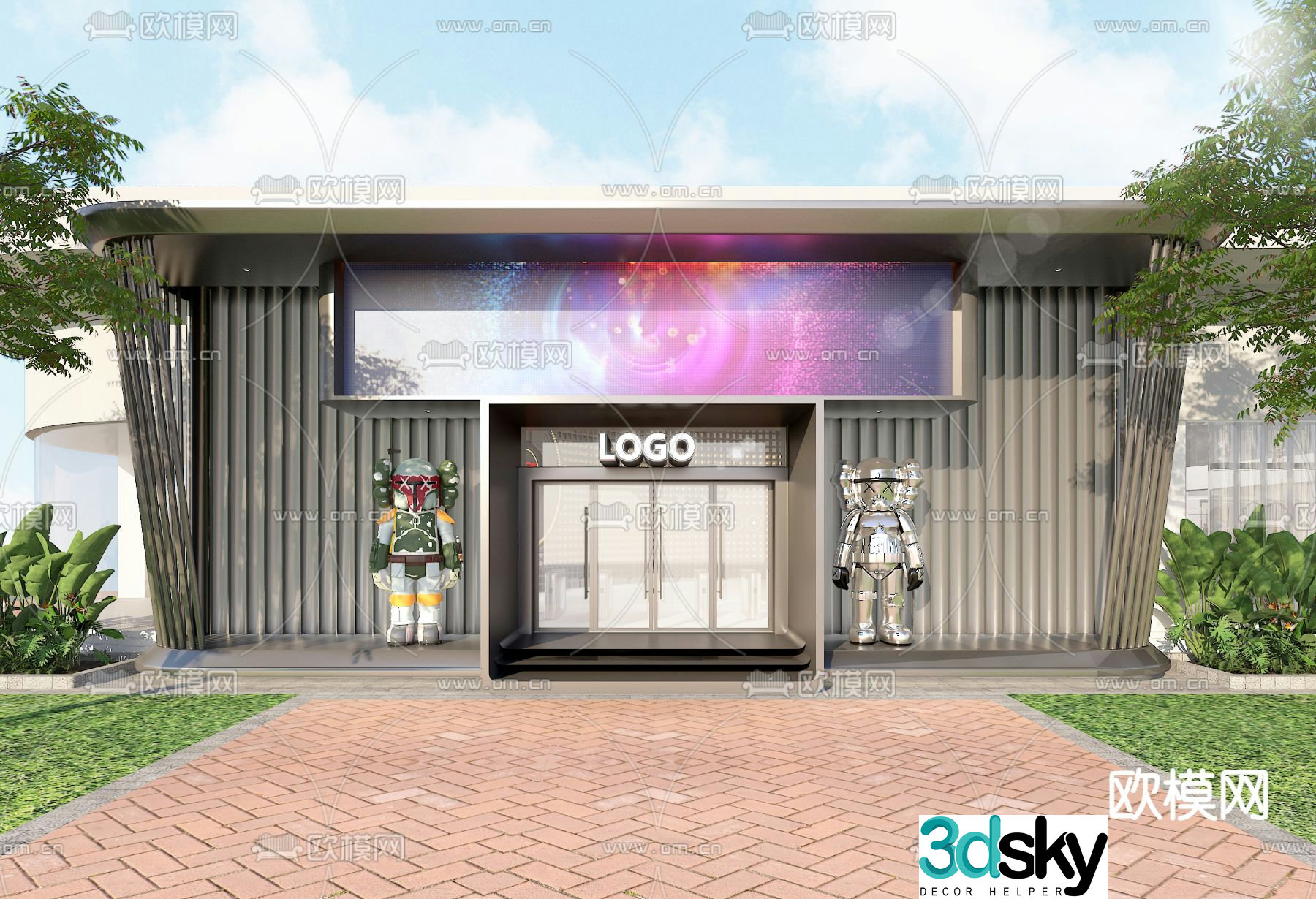 Trendy showroom door facade 3D model