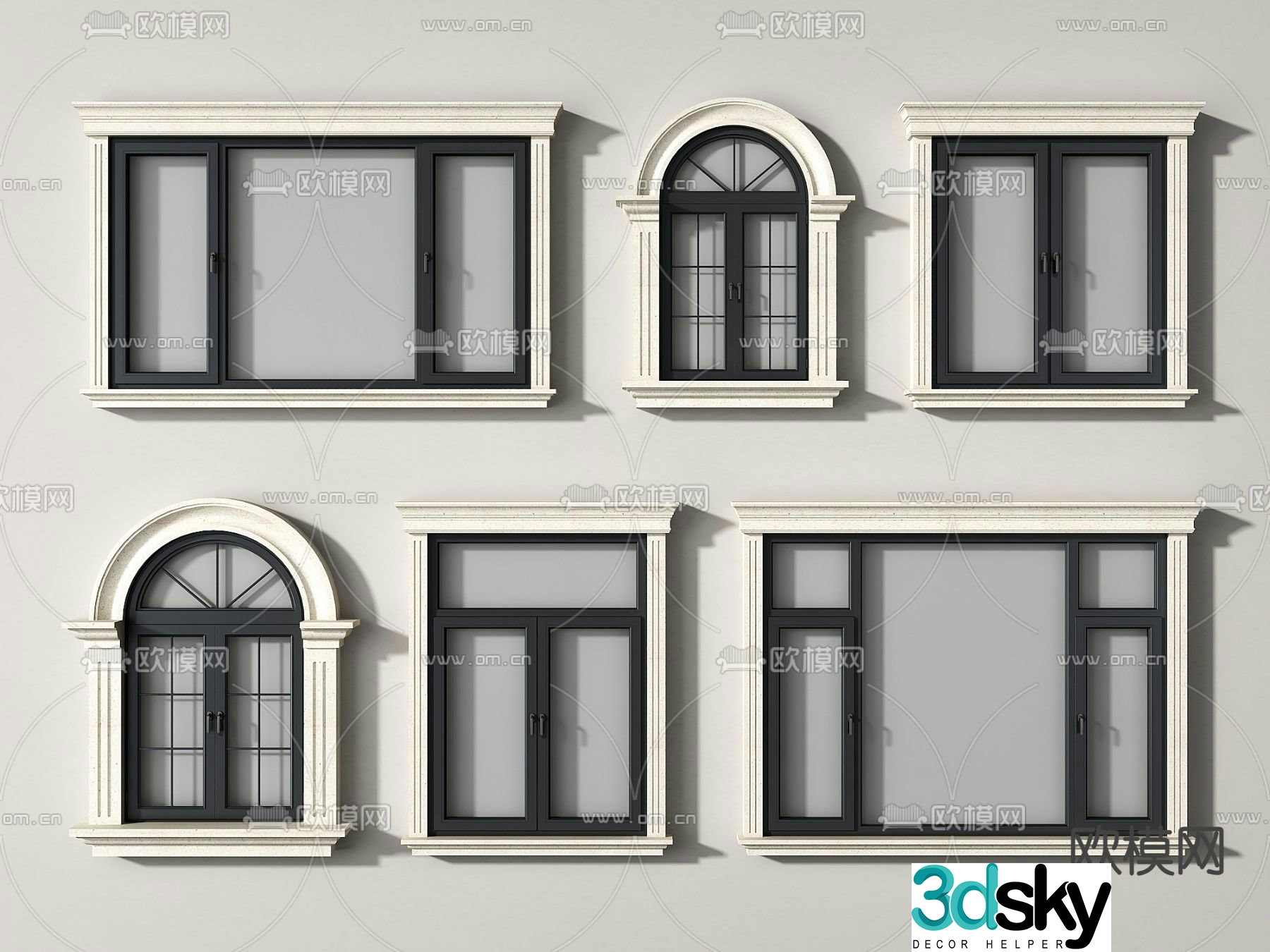 Simple European Window Arched Window 3D Model