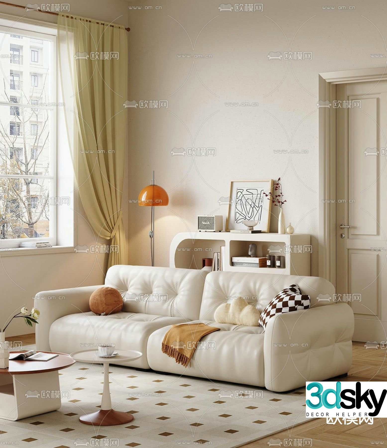 Cream style sofa double sofa 3d model