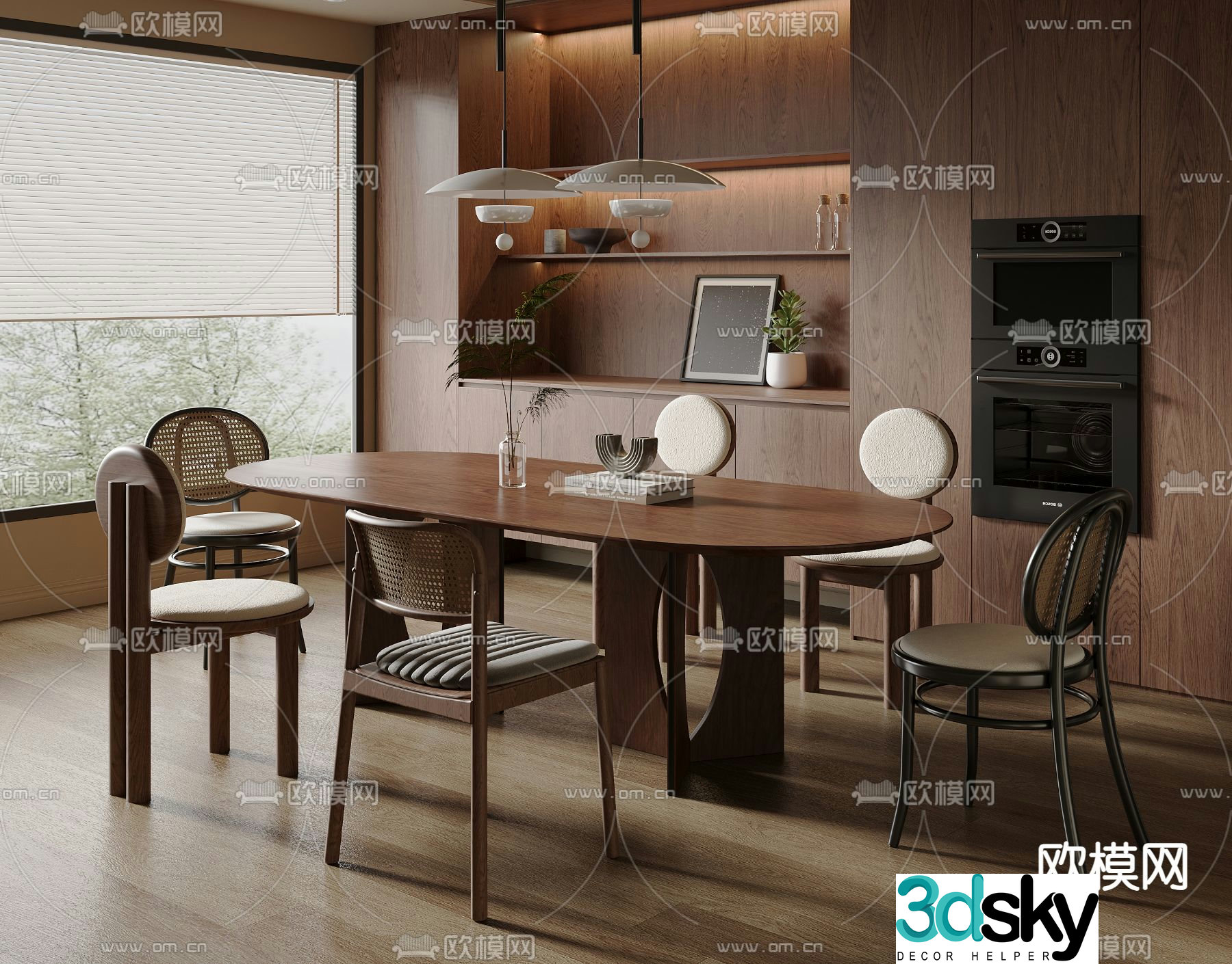 Medieval style dining table and chairs oval dining table 3d model