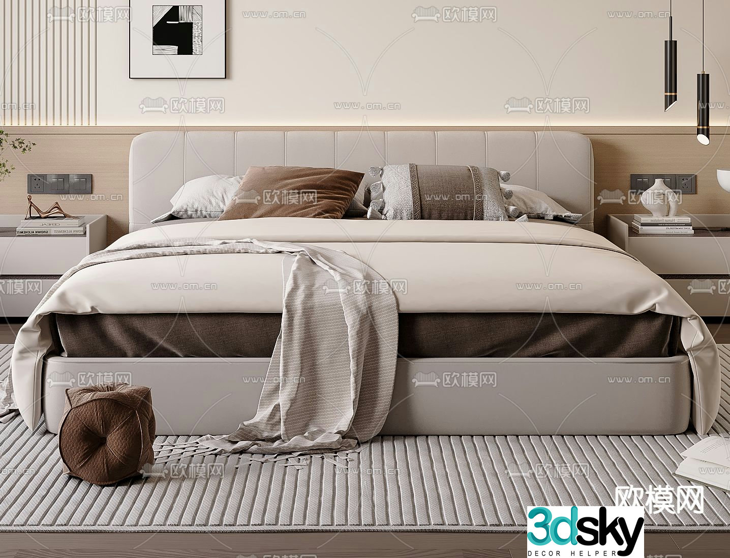 Modern double bed 3d model