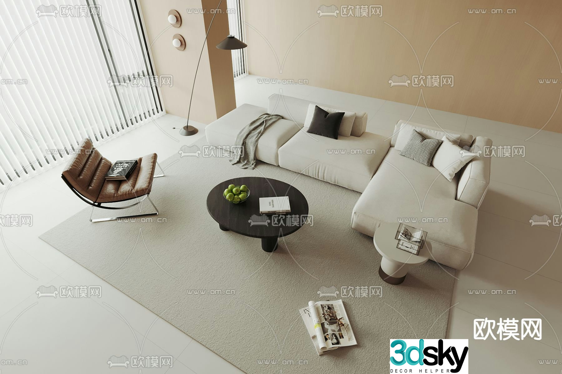 Cream style modular sofa 3d model