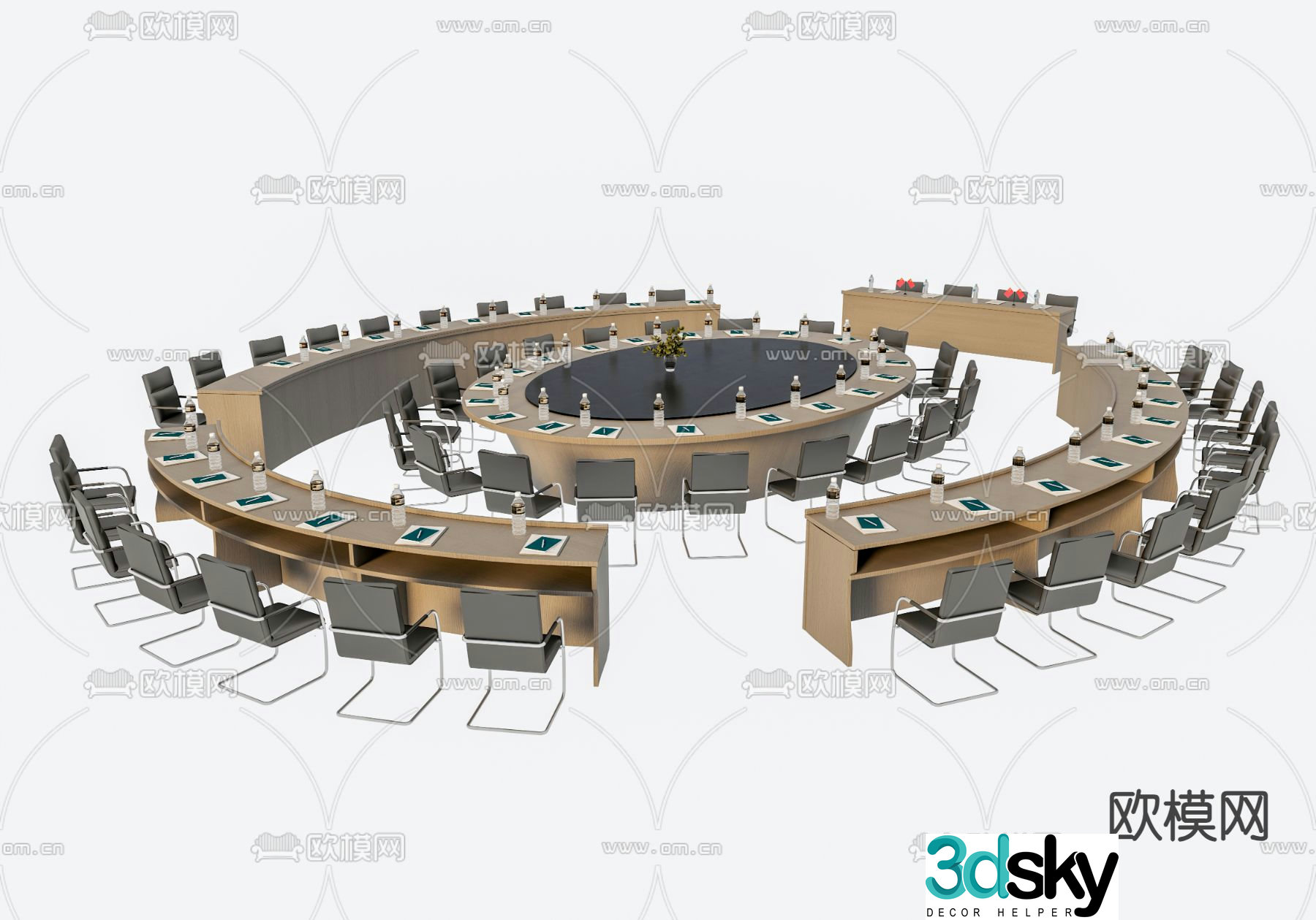 Curved desk office conference table and chair 3d model
