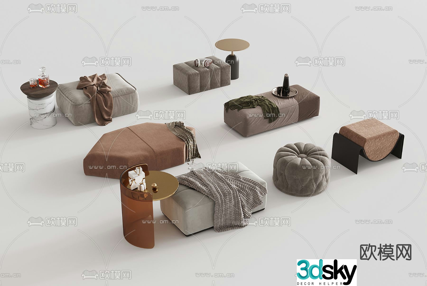 Sofa stool bed end stool shoe changing stool 3D model