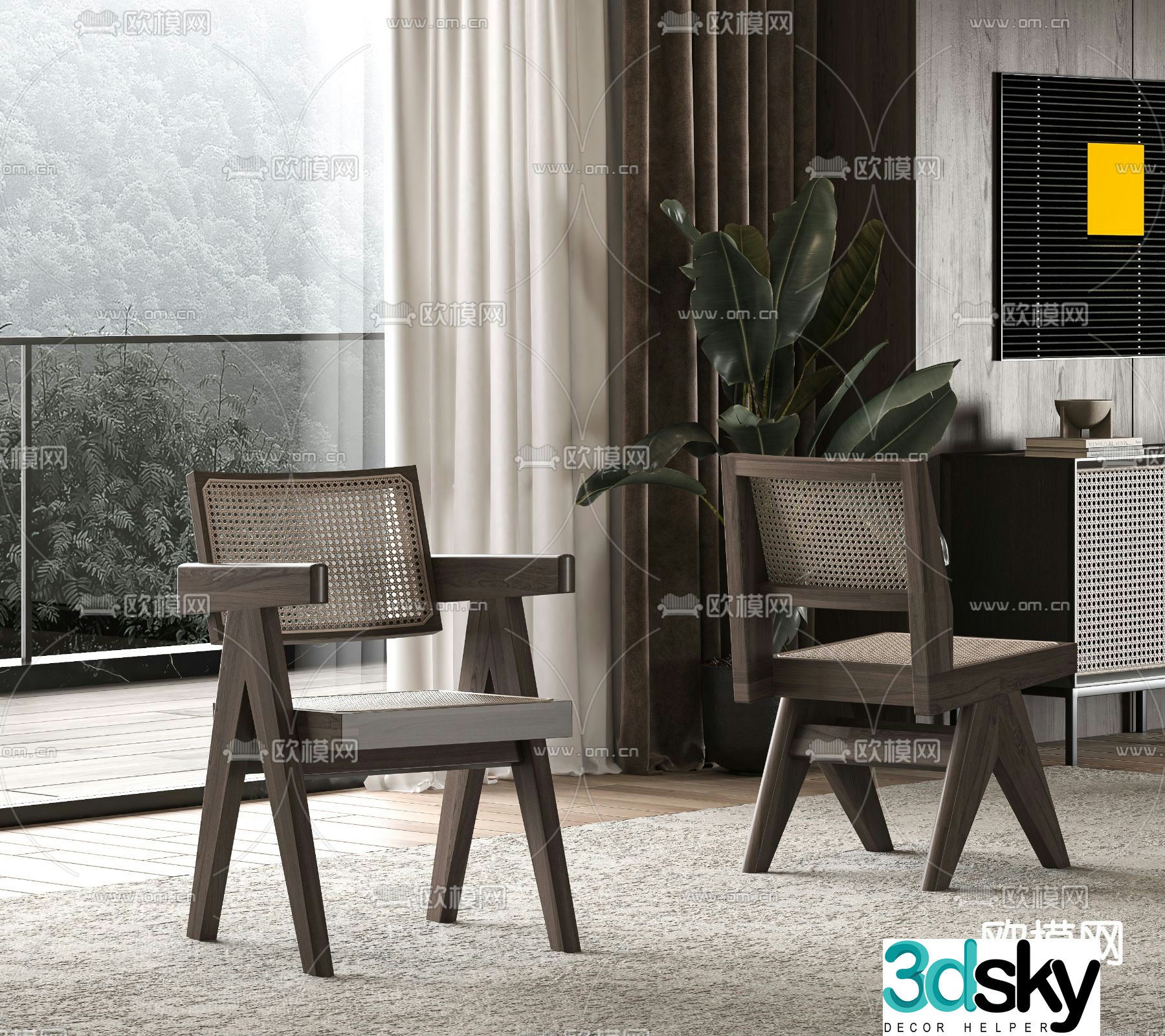 rattan chair dining chair 3d model