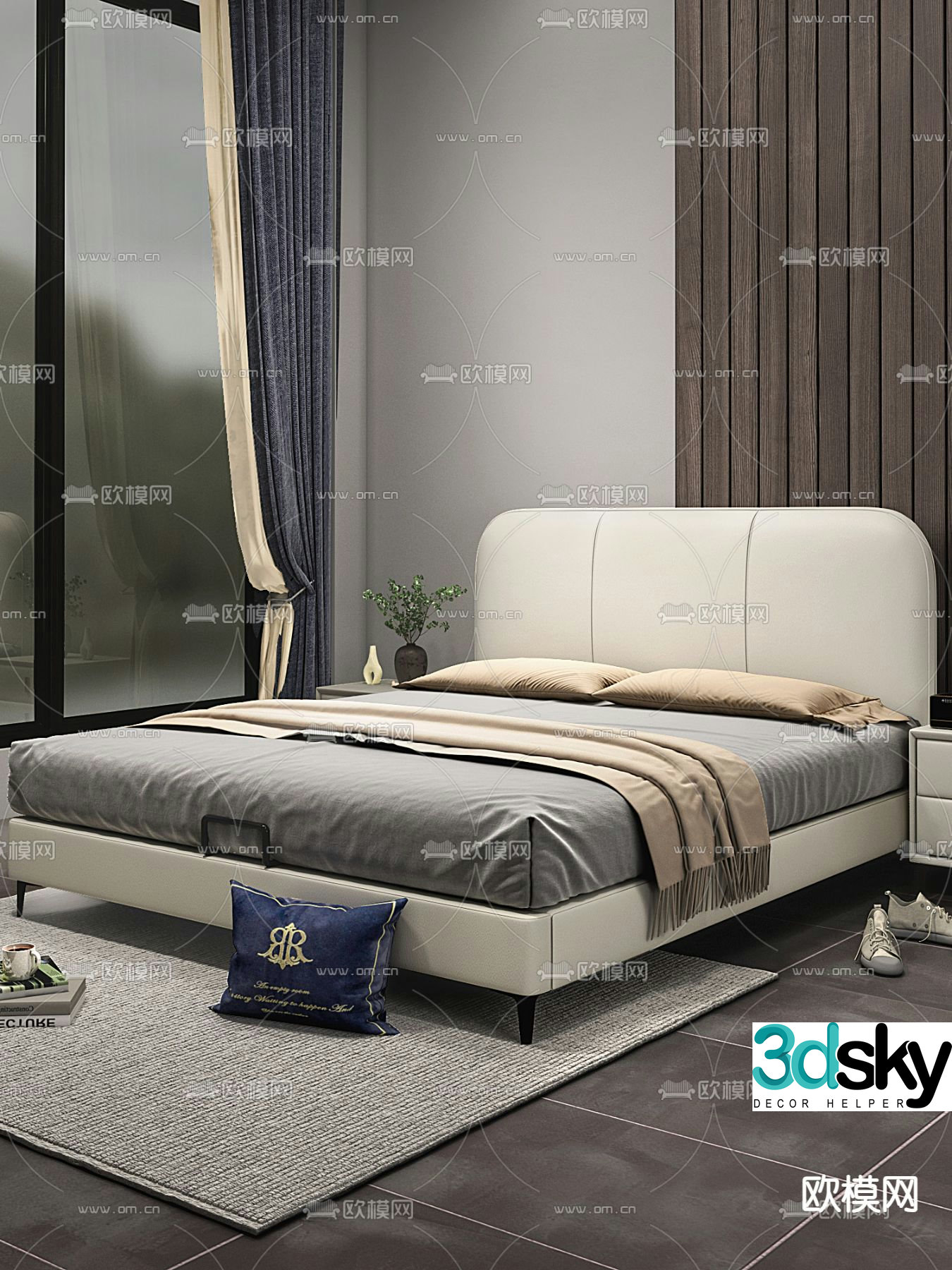 Modern double bed 3d model