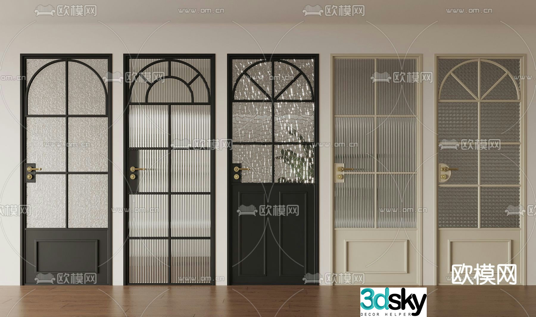 French glass door kitchen and bathroom door sliding door 3d model