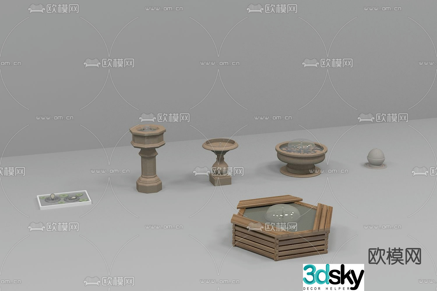 Stone fountain wooden fountain landscape fountain 3D model
