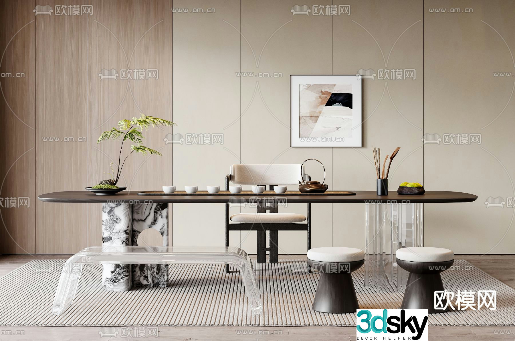 Modern tea table and chairs 3d model