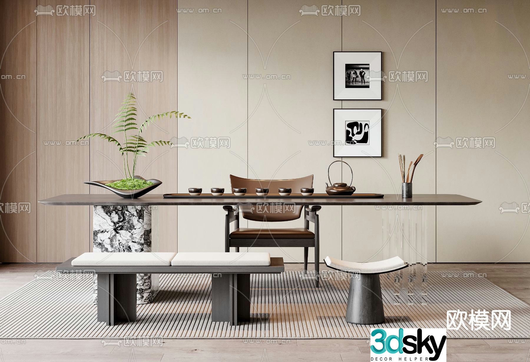 Modern tea table and chairs 3d model