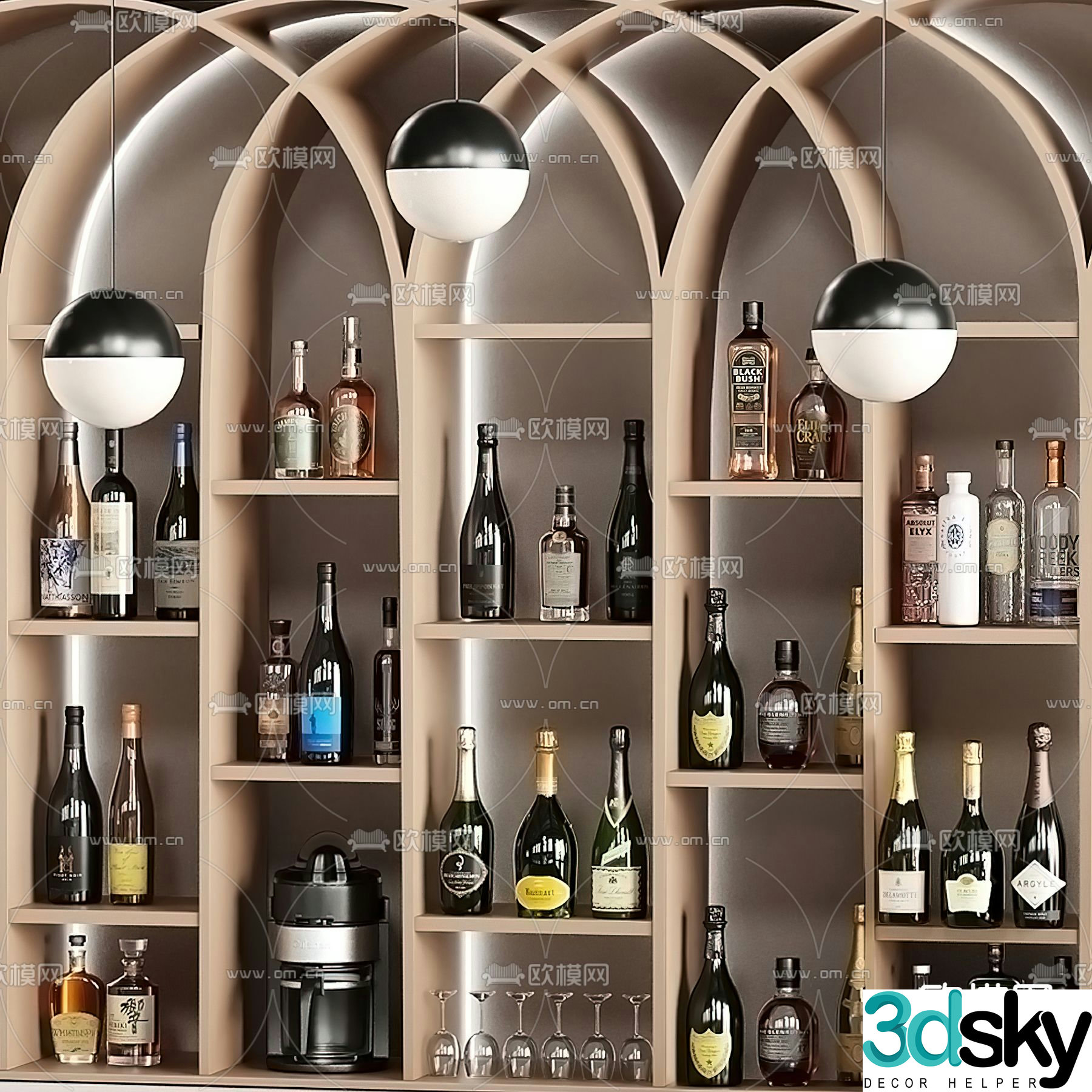 Modern red wine wine cabinet 3D model