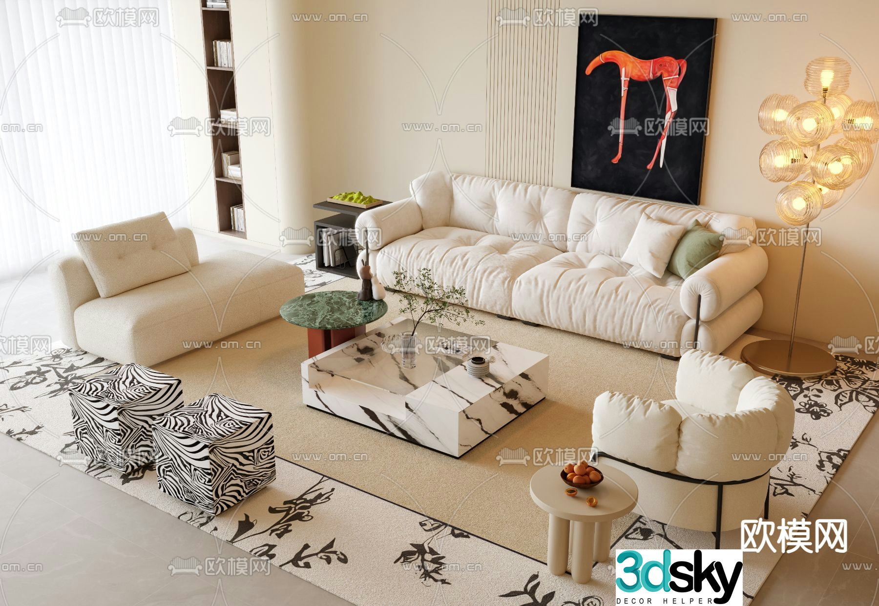 Creamy wind combination sofa 3d model