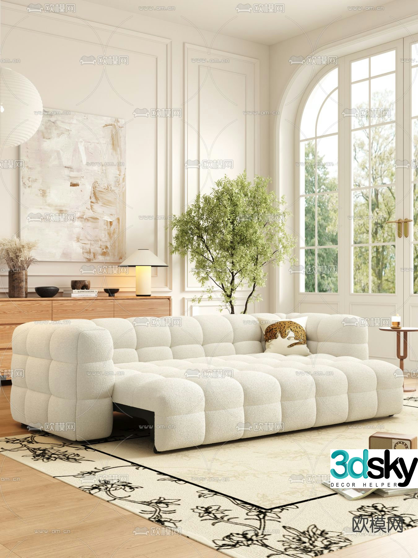 Cream style sofa multi-person sofa 3d model