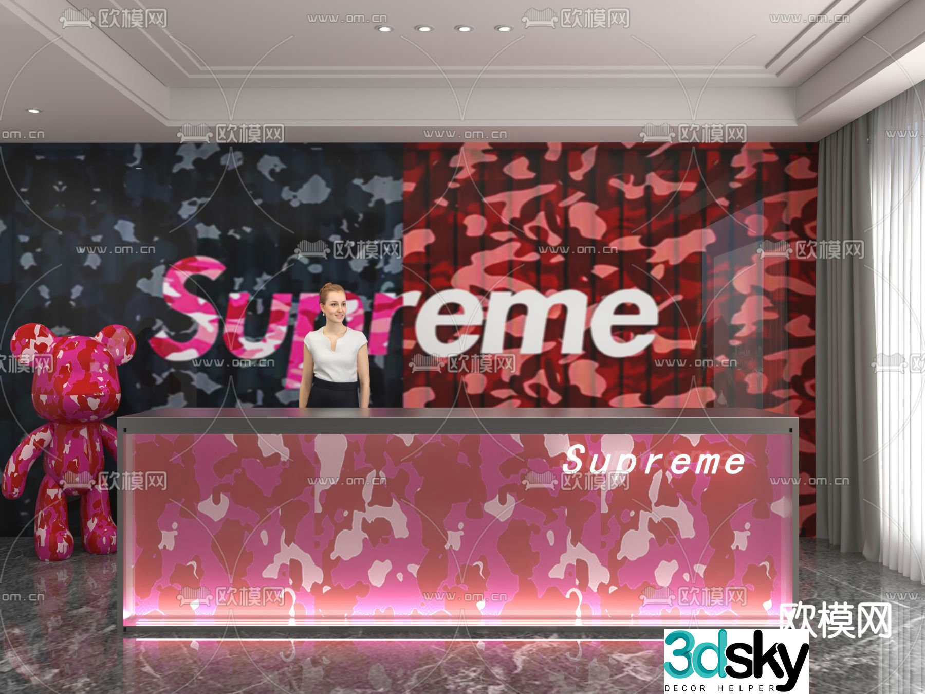 Modern front desk reception desk service desk 3d model