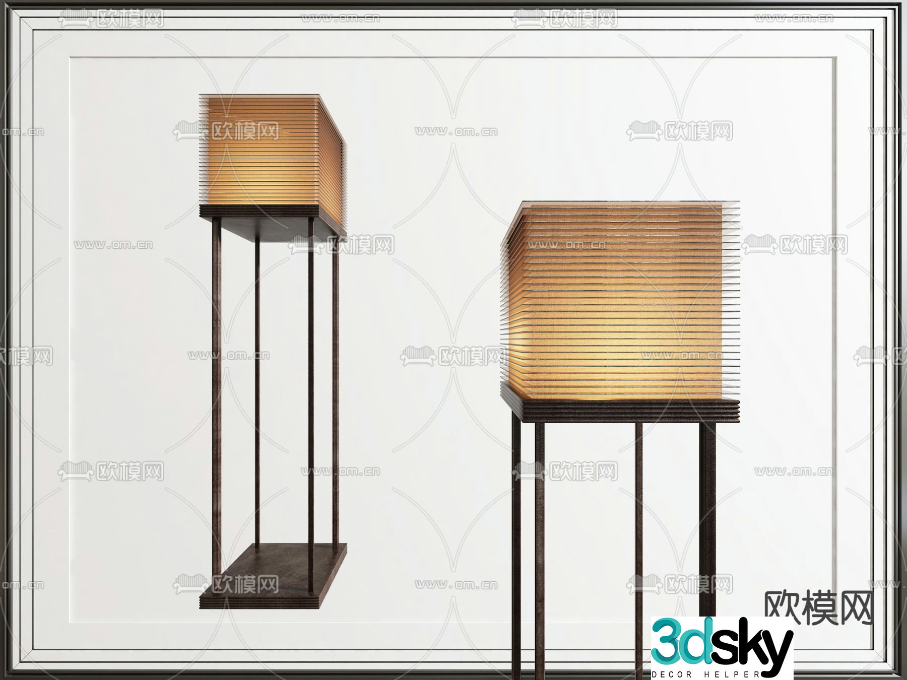 New Chinese style square floor lamp 3d model
