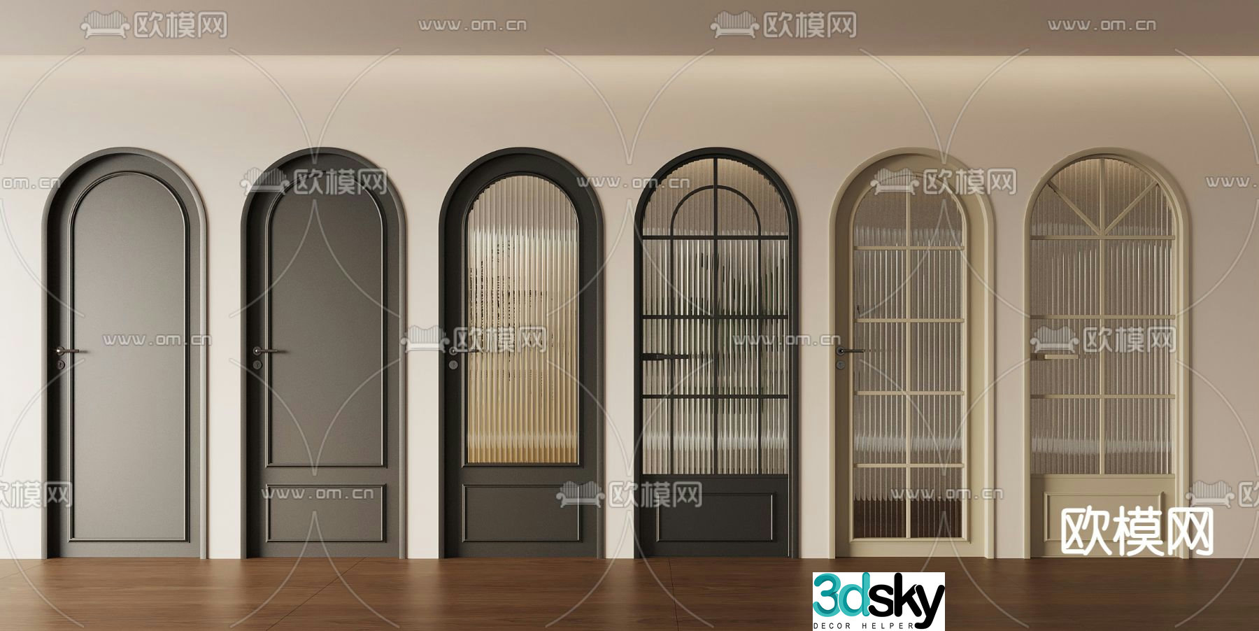 French glass door kitchen and bathroom door sliding door 3D model