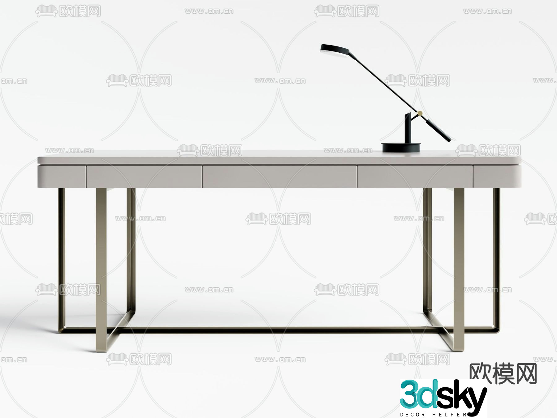 Modern desk long desk 3d model