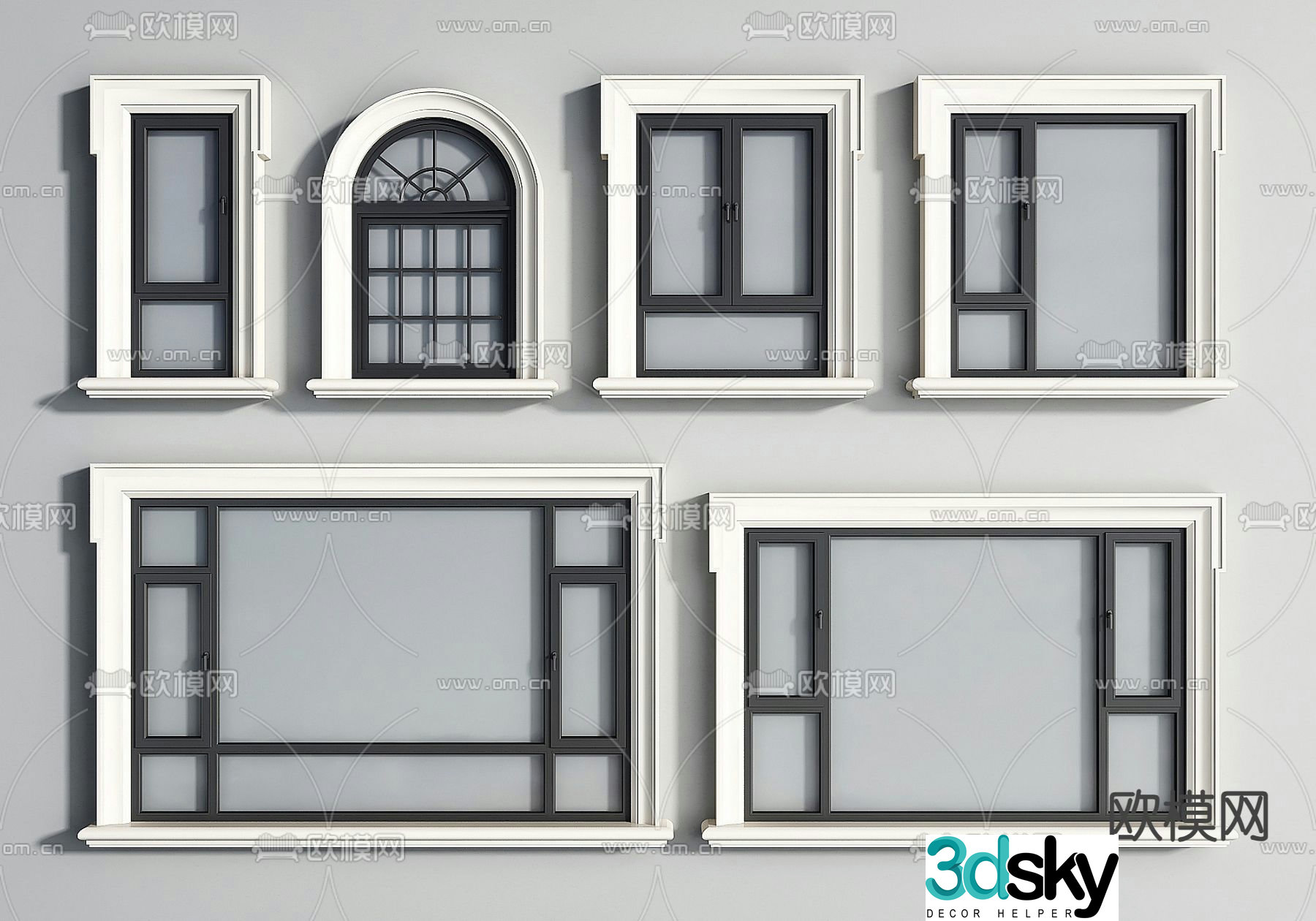 Simple European Window Arched Window 3D Model