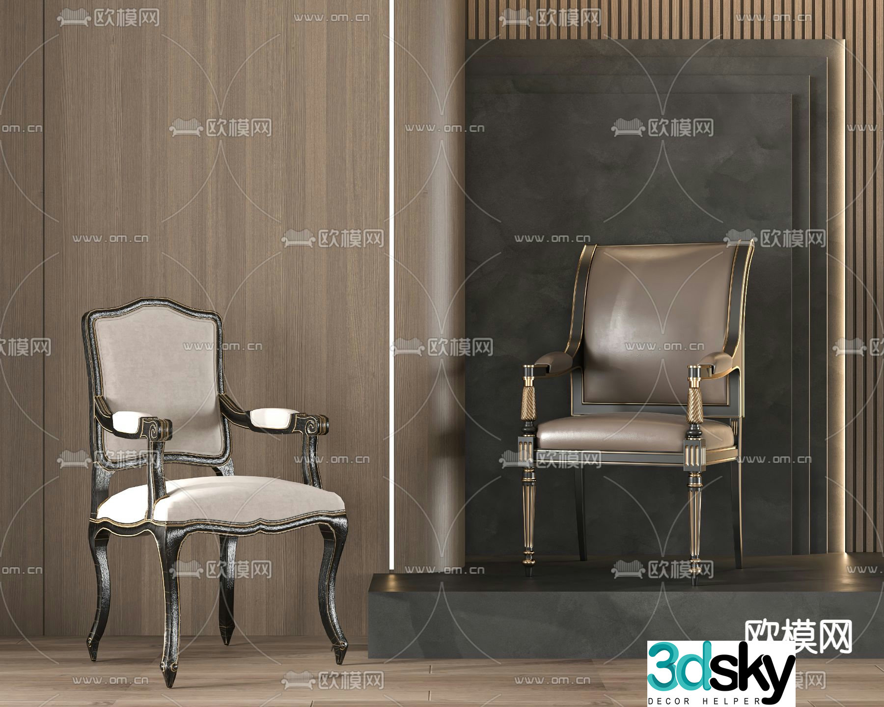 European style chair dining chair 3d model