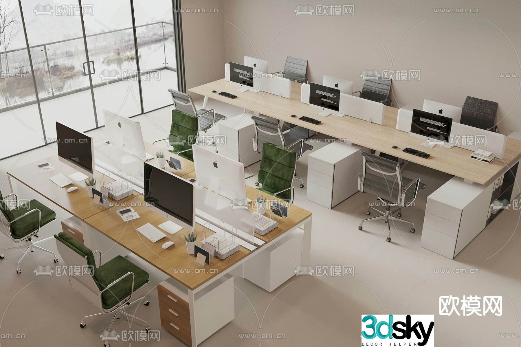 Card space desk work station post 3d model