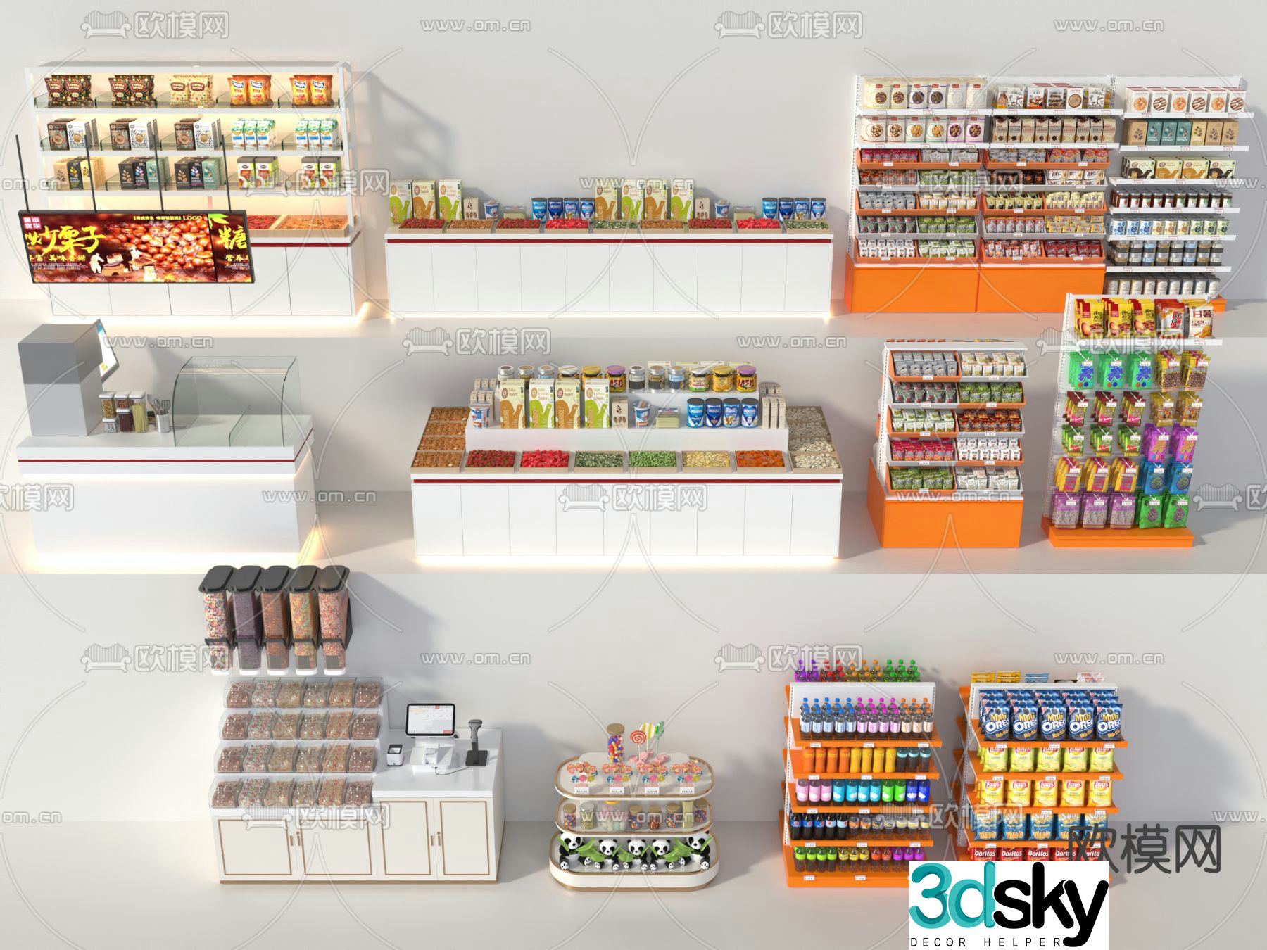 Snack store shelves Snack store cashier 3D model
